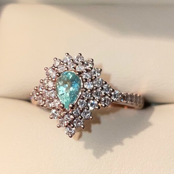 Paraiba Tourmaline Ring & Diamond Ring: 14kt RG - Picture 7 of 7
